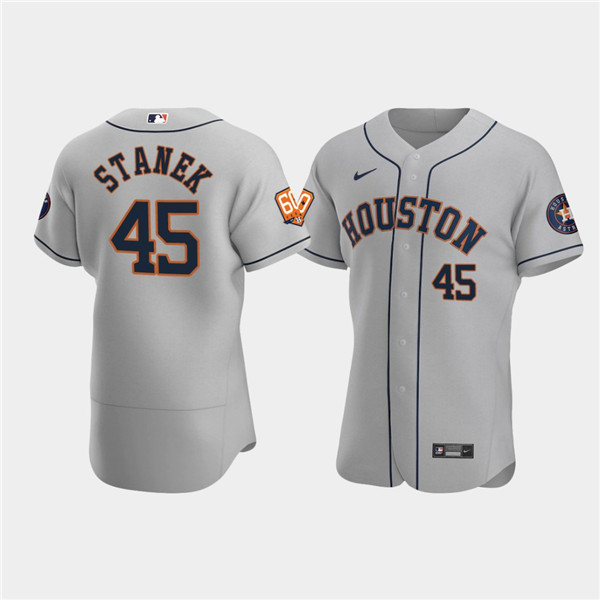 Men's Houston Astros #45 Ryne Stanek Grey 60th Anniversary Flex Base Stitched Baseball Jersey